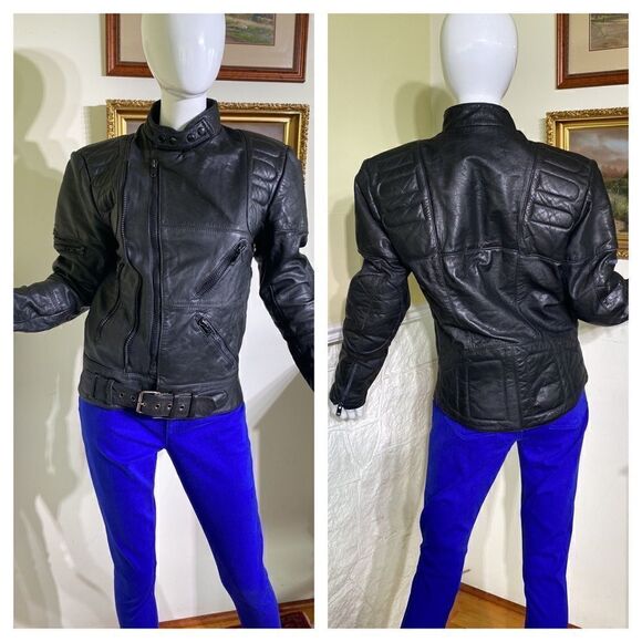 Vintage Hein Gericke AMF Harley Davidson Motorcycle Racing Black Leather Jacket - Picture 2 of 16